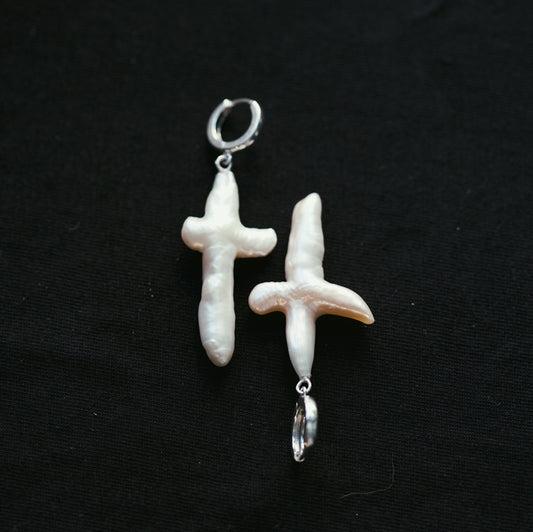 Baroque Pearl Cross Earrings